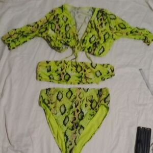 ASOS  3 Piece Lime Green & Black Swimwear, Size 14